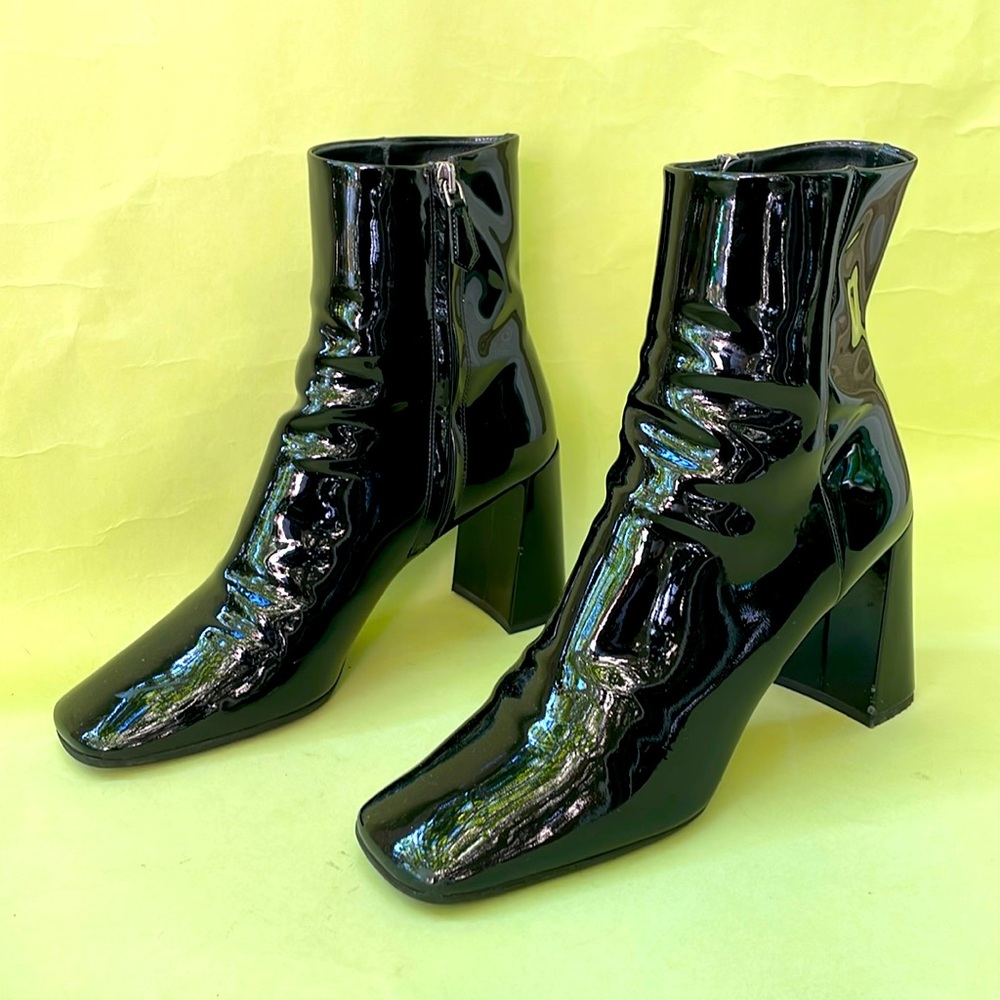 Prada Black Patent Leather Square-Toe Ankle Boots